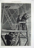 Old Antique Print 1866 Look Out Christmas Eve Men Telescope Snow Fine Art 19th