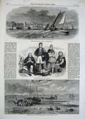 Old Antique Print 1862 Fisheries Dysart Newhaven Fishermen Pier Boats Art 19th