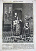 Old Antique Print 1857 Idle Servant House Sleeping Woman Nicolas Maes Art 19th