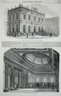 Original Old Antique Print 1849 National Bank Glasgow Telling Room Architect