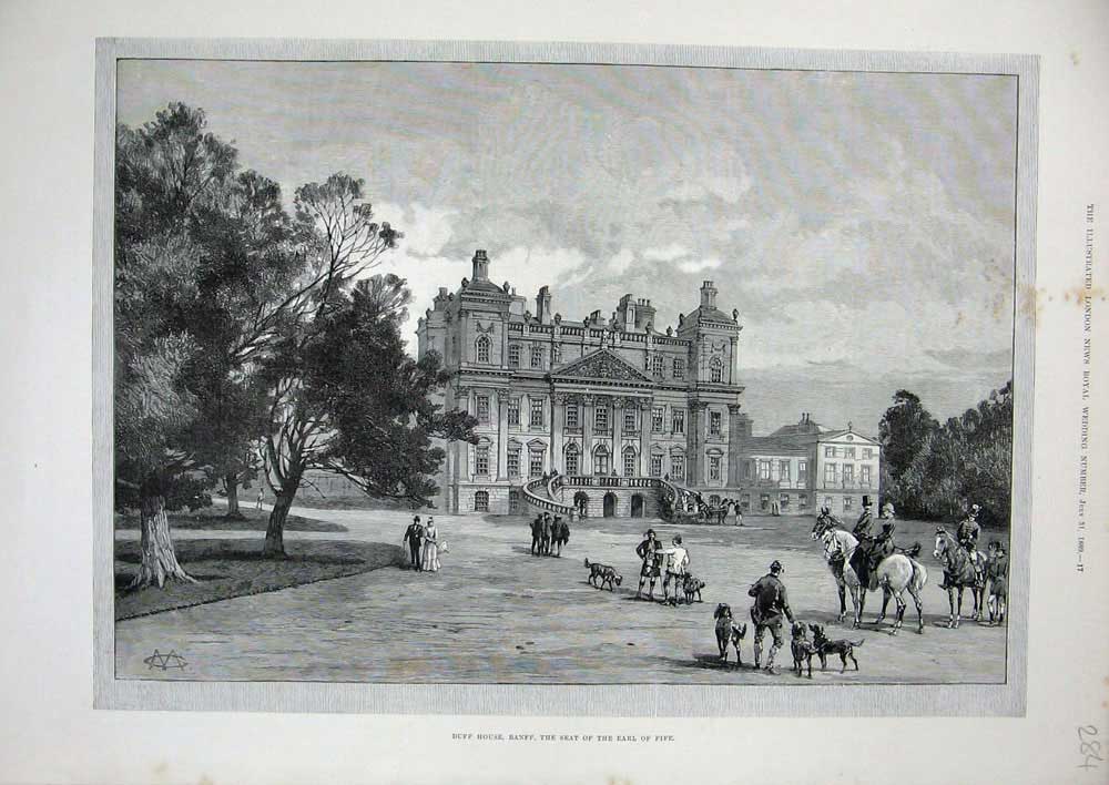 Original Old Antique Print 1889 Duff House Banf Earl Fife Scotland Architecture