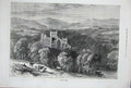 Old Antique Print 1871 Melrose Abbey Scotland Architecture Mountains Art 19th