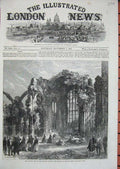 Original Old Antique Print 1867 Queen Scotland Melrose Abbey Ruins Architecture
