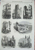 Old Antique Print Dundee Scotland 1867 Arbroath Abbey Cathedral Andrew'S 19th