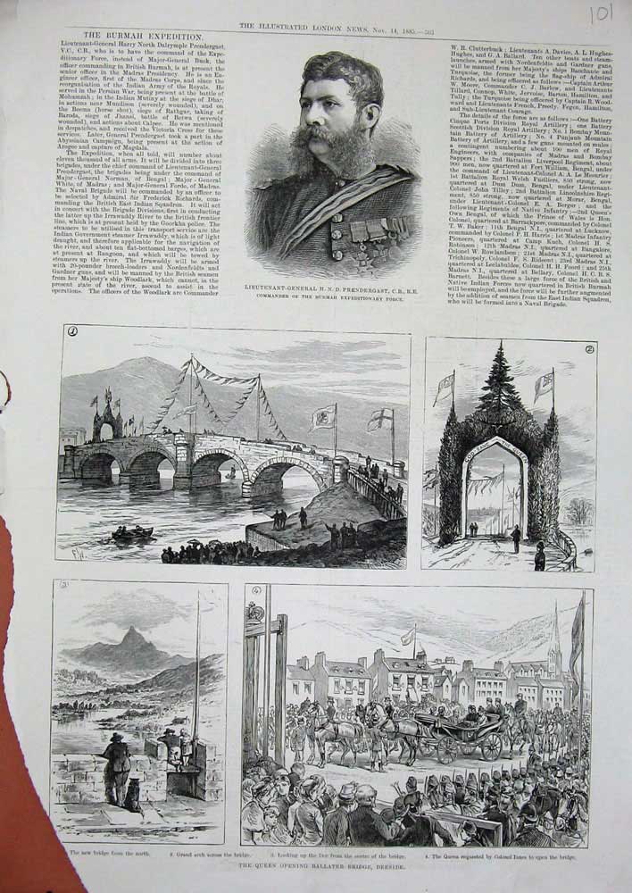 Old Antique Print 1885 Ballater Bridge Deeside Queen Scotland Prendergast 19th