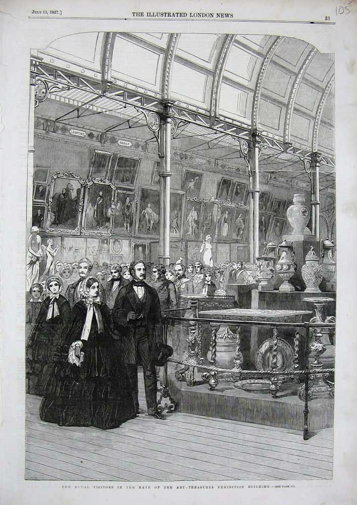 Old Antique Print 1857 Royal Visitors Art-Treasures Exhibition Building 19th