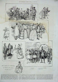 Original Old Antique Print Maske Flowers Gray'S Inn Hall Orchestra Music 1887