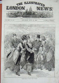 Original Old Antique Print 1874 Summer Skating Prince'S Ground Brompton Skates