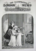 Original Old Antique Print 1874 Christmas Little Girls Mistletoe House Fine Art