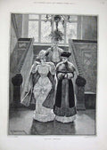 Old Antique Print 1882 Woodville Fine Art Ladies Fur Coats Staircase Man 19th