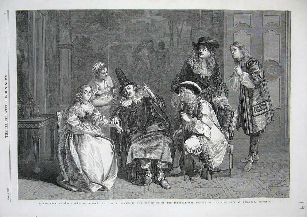 Original Old Antique Print 1867 Scene Molieres Medecin Malgre Lui Art Brighton