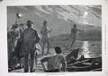 Old Antique Print Kerry Mountains Moonlight 1874 Men Pier Boat Lake Art 19th