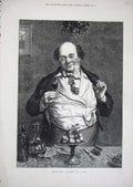 Original Old Antique Print 1876 Jolly Man Christmas Drink Holly Table Food Art