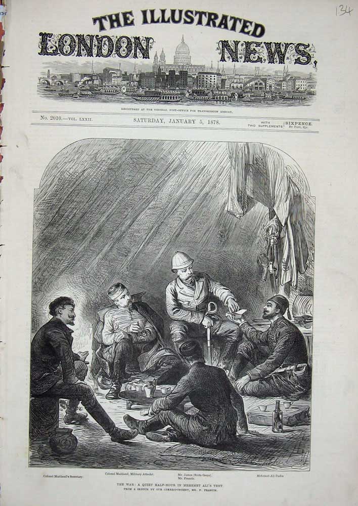 Old Antique Print War 1878 Mehemet Ali'S Tent Maitland Francis James Men 19th
