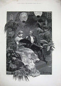 Original Old Antique Print 1881 Woodville Fine Art Man Womance Romance Garden