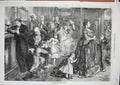 Original Old Antique Print Family Home Dresses Cat Children Men Women 1871 19th