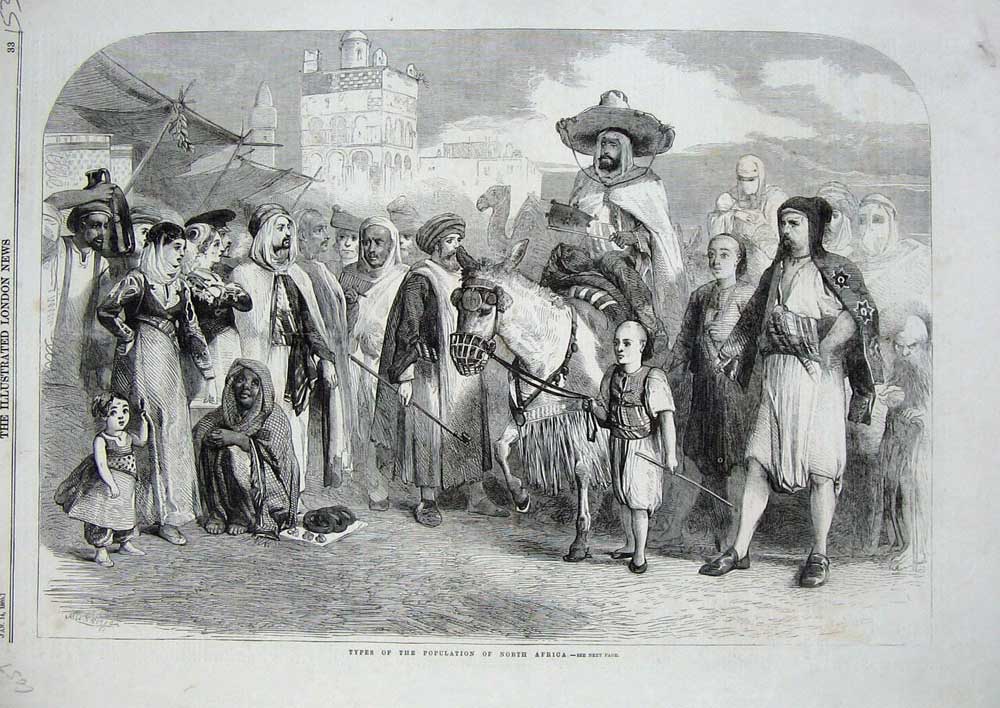 Original Old Antique Print 1860 Population North Africa Native People Horse