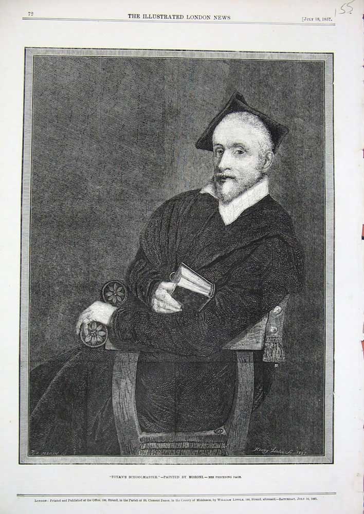 Original Old Antique Print 1857 Portrait Titian'S School Master Moroni Fine Art