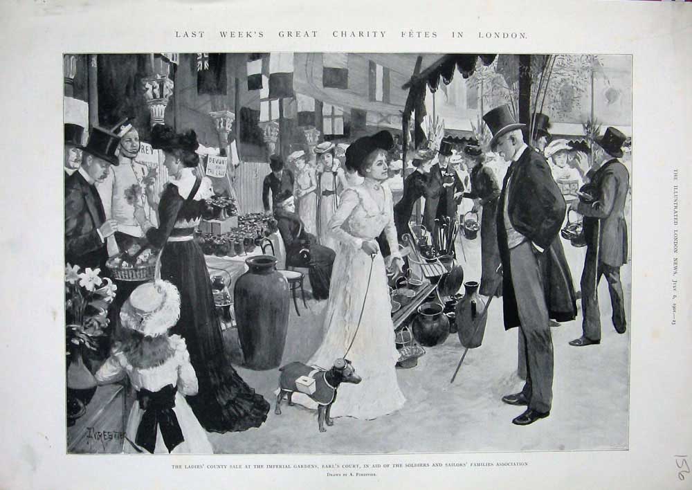 Old Antique Print 1901 Imperial Gardens Earl'S Court Ladies County Sale 20th