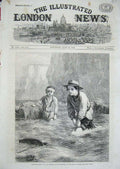 Old Antique Print 1866 Young Boys Sea Toy Boat Cliffs Royal Academy Art 19th