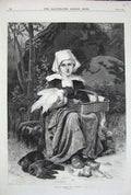 Old Antique Print 1870 Perrault Fine Art Young Girl Market Chicken Basket 19th