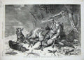Old Antique Print 1854 Scene Traveller Attacked Wolves Horse Man Shooting 19th