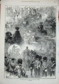 Old Antique Print 1872 Thanksgiving Guards Street Procession Horse Coach 19th