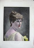 Old Antique Print 1889 Colour Portrait Irene Beautiful Woman Lady Seifert 19th