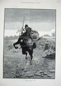 Original Old Antique Print 1884 Stanley Berkely War Horse Charge Siers Fine Art