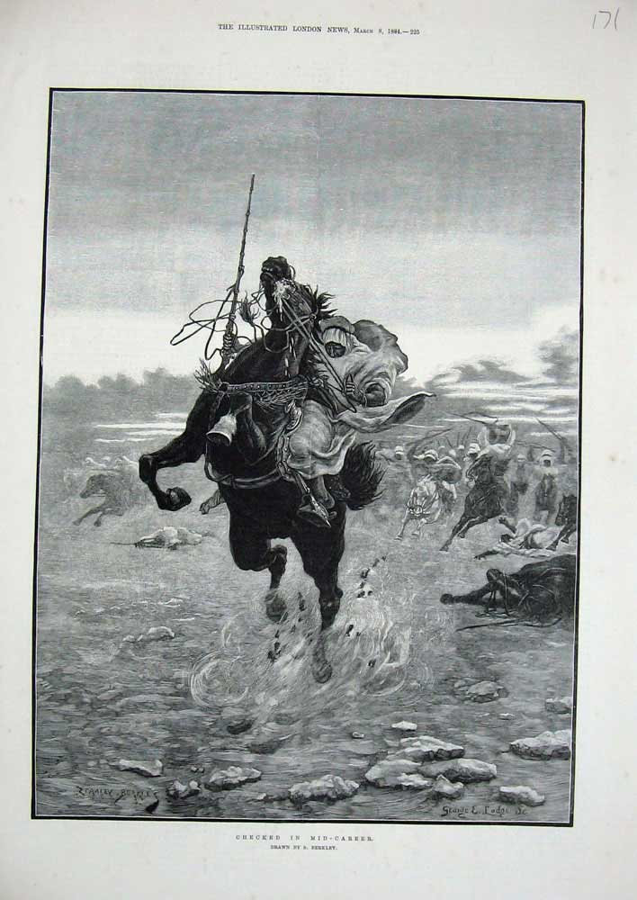Original Old Antique Print 1884 Stanley Berkely War Horse Charge Siers Fine Art