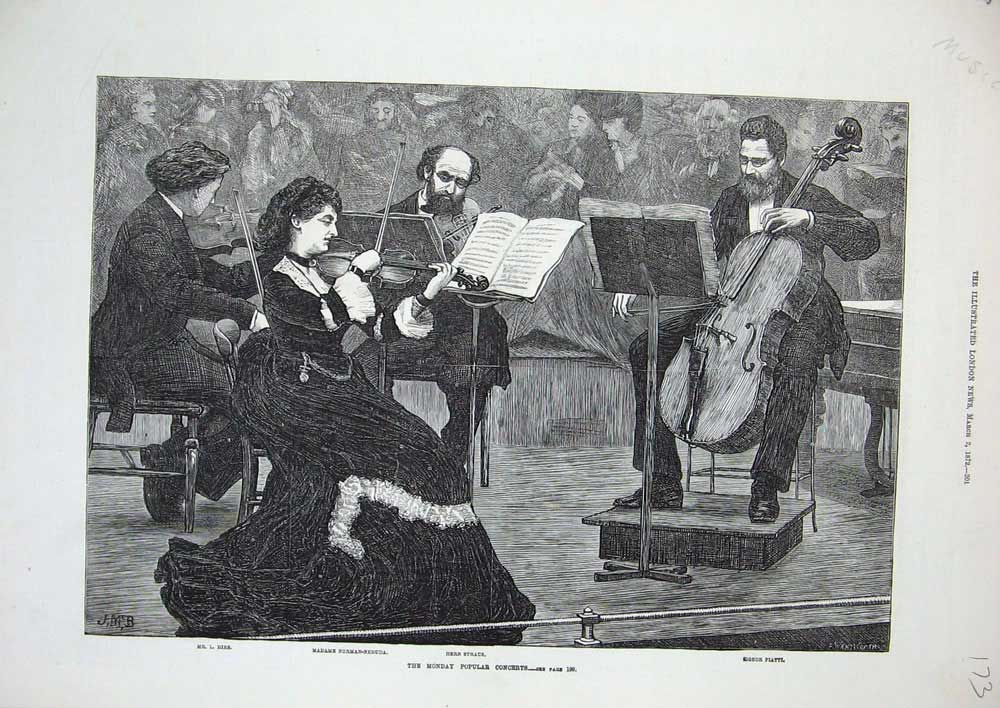 Old Antique Print 1872 Music Concert Herr Straus Signor Platti Ries Art 19th