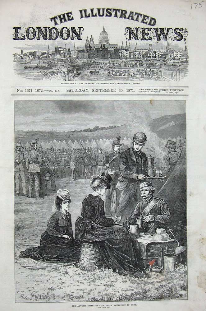 Original Old Antique Print 1871 Siers War Army Camp Breakfast Food Fine Art