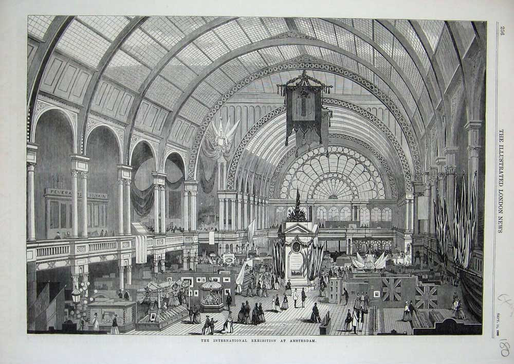 Antique Old Print *0299 1869 Interior International Exhibition Amsterdam Art