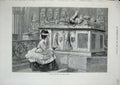 Original Old Antique Print 1876 Claude Calthrop Woman Tomb Church Fine Art 19th