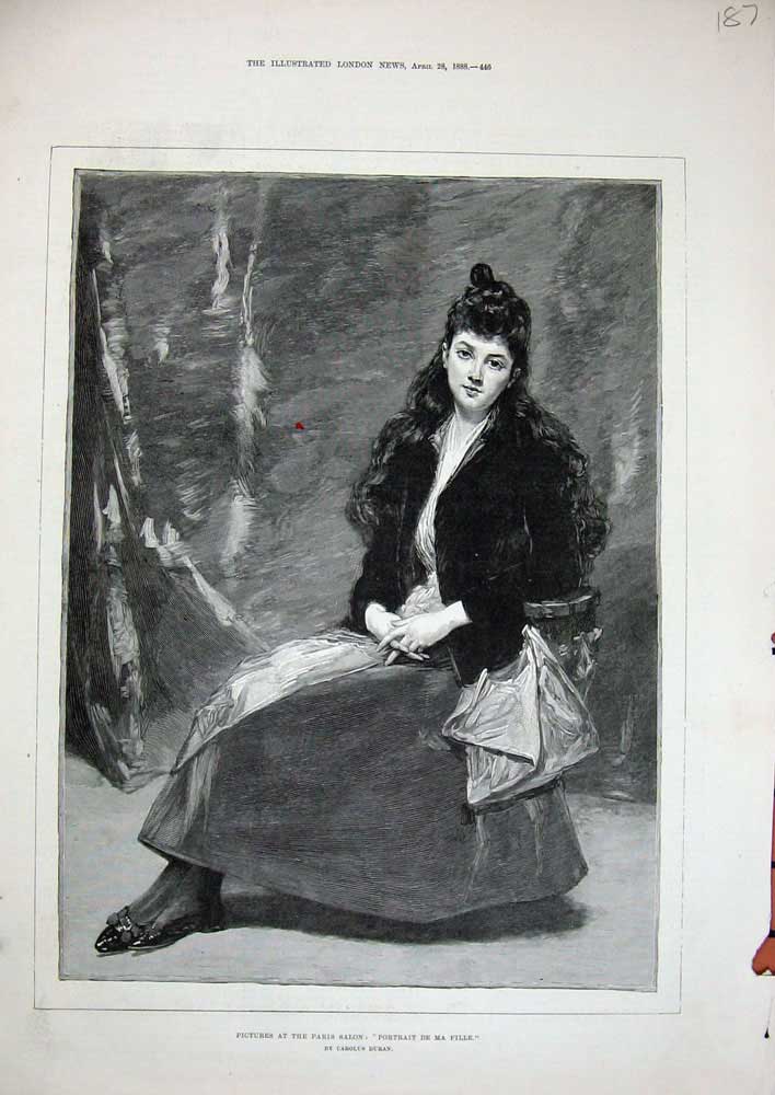 Old Antique Print 1888 Portrait De Ma Fille Beautiful Woman Carolus Duran 19th