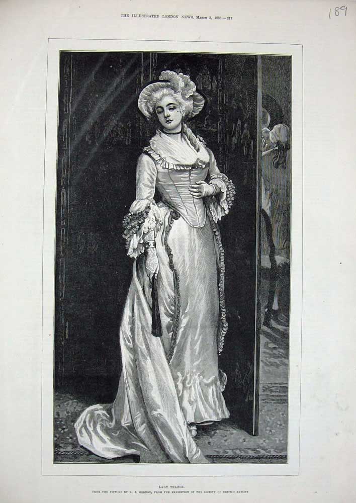 Old Antique Print 1883 Fine Art Lady Teazle Fashion Dress British Artists 19th