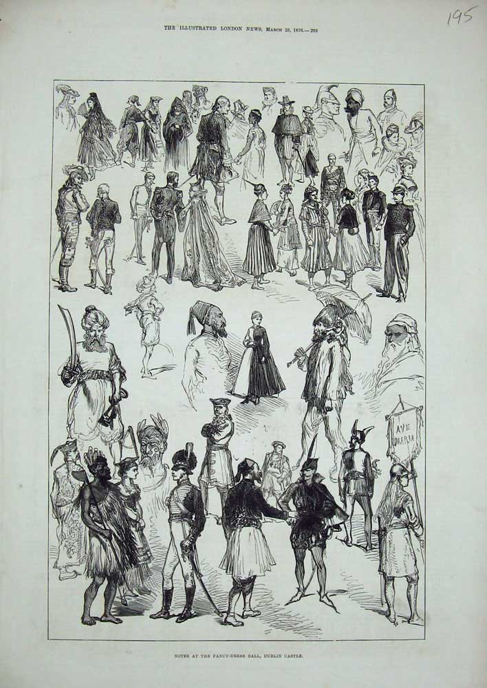 Antique Print Ref.979 1876 Fancy Dress Ball Dublin Castle Ireland Costumes