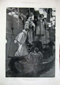 Old Antique Print 1901 Cowes Regatta Boat Guests Ship Sea People Fine Art 20th