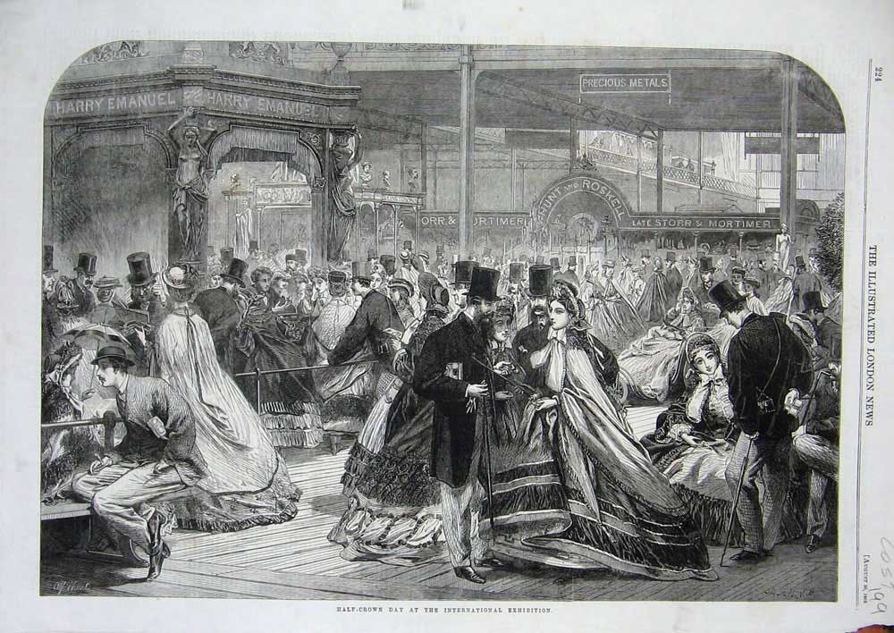 Old Antique Print 1862 Half-Crown Day International Exhibition Costumes 19th