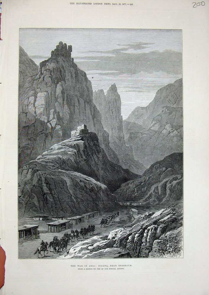 Original Old Antique Print 1877 War Asia Zigana Erzeroum Siers Mountains Art