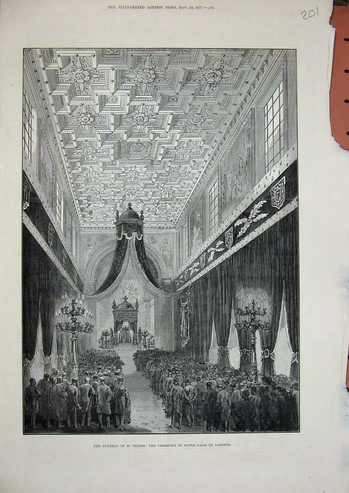 Old Antique Print 1877 Funeral Thiers Ceremony Notre Dame De Lorette Art 19th