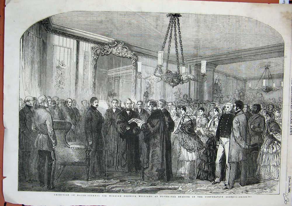 Original Old Antique Print 1856 Major-General William Fenwick Williams Dover