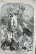 Old Antique Print 1852 William Harvey Allegorical Fantasy Angel Trumpet 19th