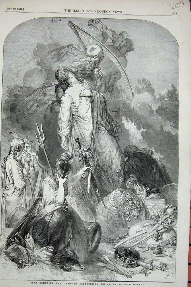 Old Antique Print 1852 William Harvey Allegorical Fantasy Angel Trumpet 19th