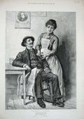 Original Old Antique Print 1889 Rainey Fine Art Man Woman Table Chair Flowers