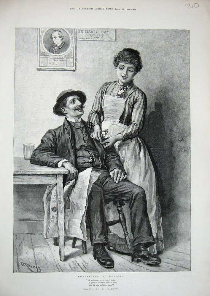 Original Old Antique Print 1889 Rainey Fine Art Man Woman Table Chair Flowers