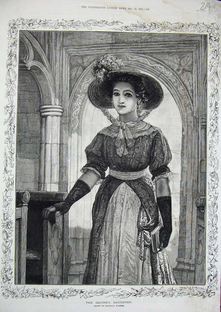 Old Antique Print 1885 Marcella Walker Fine Art Squires Daughter Portrait 19th