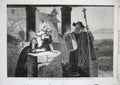 Original Old Antique Print 1863 Walter Goodall Fine Art Man Dog Young Women