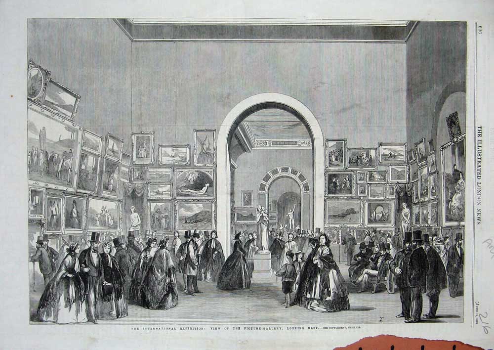 Old Antique Print 1862 International Exhibition Picture Gallery Paintings 19th