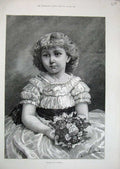 Original Old Antique Print 1884 Walker Fine Art Little Flower Girl Victorian